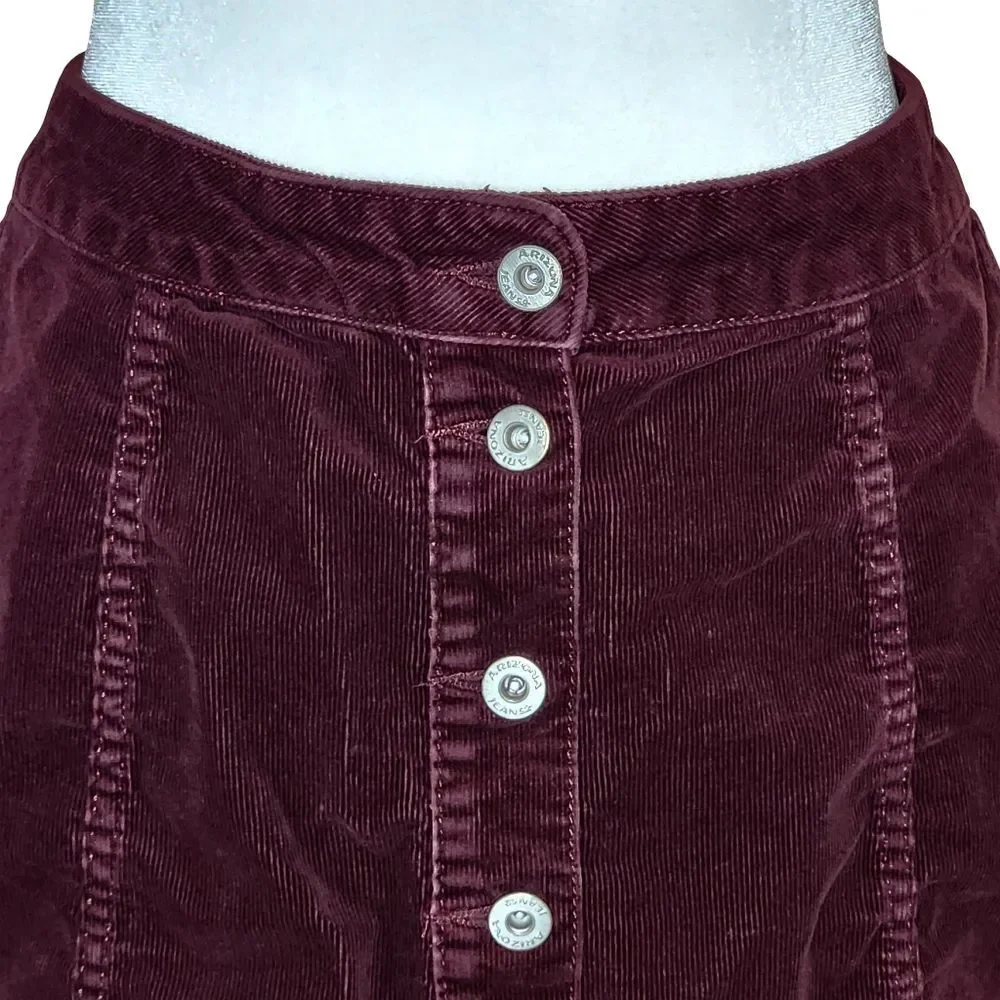 Arizona Jean Co 90s Burgundy Corduroy Button Up Skirt Junior's 5 Indie Sleaze